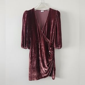 Aritzia Velvet Wrap Dress in Burgundy
